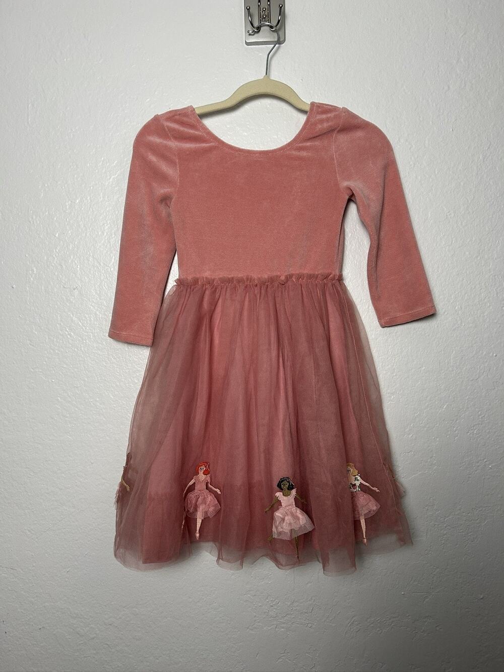 MINI BODEN GIRLS APPLIQUE VELVET TULLE PINK BALLERINA DRESS-SIZE: 9/10 YRS